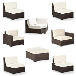 Palermo 8-pc. Curved Modular Set in Bronze Wicker - Quick Dry, Resort Stripe Black - Frontgate