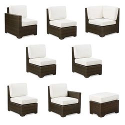 Small Palermo 8-pc. Modular Set in Bronze Wicker - Quick Dry, Vista Boucle Air Blue - Frontgate