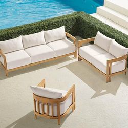 Porticello 3-pc. Sofa Set in Natural Teak - Resort Stripe Dove - Frontgate