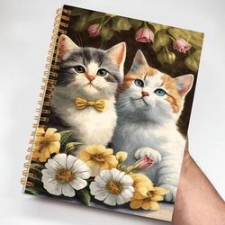 TEMU 1pc Whimsy Feline Floral Notebook - 50 Pages Spiral-bound Diary With Adorable , Ideal For Writing, Journaling, Office Stationery, Birthday & Christmas Gift, 5.5x8.3in