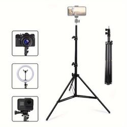 "TEMU 63-inch Aluminum Tripod, Multi-functional Design With 1/4" Screw, Height Adjustable Portable Stand For Smartphones, Cameras, Projectors, And Laser Levels - No Charging Required"