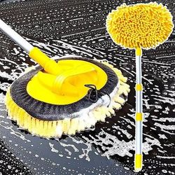 TEMU 3-section Car Wash Mop Head With Microfiber Telescopic Cleaning Brush For Washing