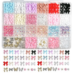 TEMU A Box Of Alloy Nail Art Accessories In Solid Colors, Featuring Ribbon Bows And Handmade Diy Materials.