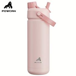 TEMU Powcan 18oz Insulated Water Bottle With 2-in-1 Straw And Spout Lid, 24h, Leak-proof, Double Wall Stainless Steel Water Bottle For Sports, Gym, Travel