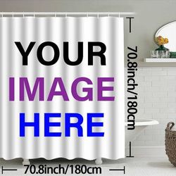TEMU Custom Photo Personalized Shower Curtain With Your Own Design - Machine Washable Polyester Fabric, Includes Hooks, Ideal For Home & Bathroom Decor, Curtains For Bathroom