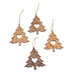 Tree of Love,'Suar Wood Christmas Ornaments With Hearts Bali (Set of 4)'