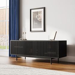 59.06"Mid-Century Modern TV Stand,Entertainment Center Media Console, with Openwork Iron Legs ,Black TV Console