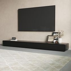 95" Modern Wood Black TV Stand, Rectangular Media Console with Storage, on the Ground TV Console, Fully-Assembled, Perfect for 85-inch TVs
