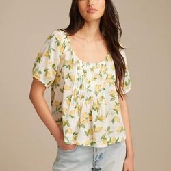 Lucky Brand Pleated Short Sleeve Top - Women's Clothing Short Sleeve Tee Shirt Tops in Lemon Multi, Size M