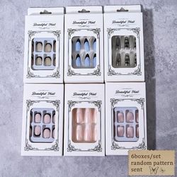 TEMU 6boxes/144pcs Press On Nails - Random Style Short Square, Long Ladder, Medium Shapes, Random Patterns - 24pcs/box Acrylic Nails