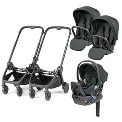 Peg Perego City Loop Double Stroller + Primo Viaggio Lounge Travel System Bundle - Black / Metal / M