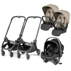 Peg Perego City Loop Double Stroller + Primo Viaggio Urban Mobility Travel System Bundle - Black / V