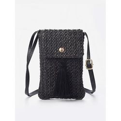 Borsa a tracolla da donna in paglia intrecciata con nappa – mini borsa da spiaggia estiva in stile boho per viaggi, attività all'aperto e abbigliamento casual