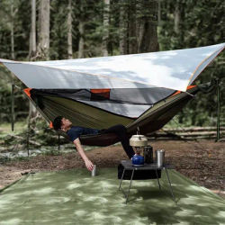 Outdoor camping 3-in-1 hammock set, ridge rope increased anti rollover, Bushcraft quick opening mosquito proof hammock