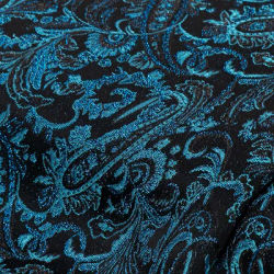 Tissu jacquard "paisley royal", turquoise/noir