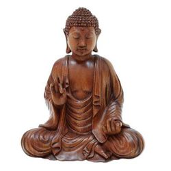 Enlightened Buddha,'Meditative Suar Wood Buddha Sculpture from Indonesia'