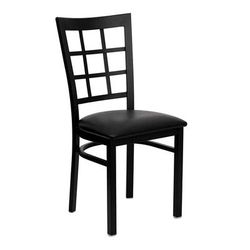 MoTak M141 Restaurant Chair w/ Window Pane Back & Black Vinyl Seat - Steel Frame, Black