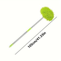 TEMU 1pc Extendable Chenille Car Wash Mop, Soft Bristle Cleaning Brush, Stainless Steel Handle, No Battery Required, Vehicle Washing Tool