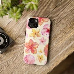 TEMU Cute Hibiscus Shell Phone Case With A Stylish Summer Print, A Lovely Aesthetic. This Double-layer Phone Protector Is Compatible With Iphone 16, 15, 14, 13, 12, And 11 Pro .