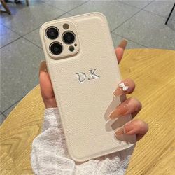 TEMU Custom Luxury Leather Diy Case For Iphone Models 16, 15, 14, 13, 12, 11 Pro Max With Personalized Name Initials In Silver
