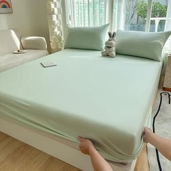 TEMU Deep Pocket New Light Beige-friendly Fitted Sheet Single Piece Full Coverage Mattress Protector -season Non-slip Bed Mat