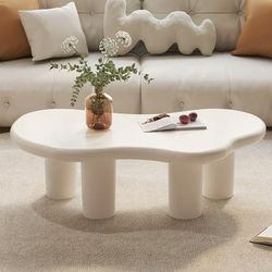 TEMU Irregular Cloud Coffee Table, Cute White Modern Coffee Table, Living Room , Indoor Coffee Table, 4-pod , Small Space, Easy To Assemble