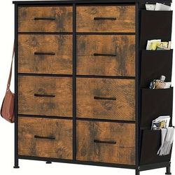 TEMU Chest Of Drawers With 8 Drawers, Fabric Drawers With Side Pocket&hooks, Handle, Sturdy , Storage Drawers For Bedroom, Room, Closet, Clothes, Rustic Brown