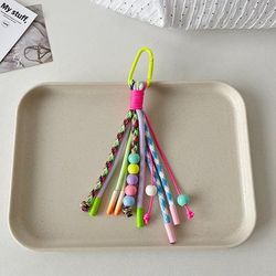 TEMU Colorful Tassel Keychain Lanyard, Hand-woven Polyester Fiber, Creative Personalized Charm, For Phone, Schoolbag, And Luggage
