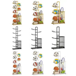 Ball Storage Rack Vertical Metal Basketball Organizer Sports Ball Storage Stand with Basket Garage Organizer for Basketball