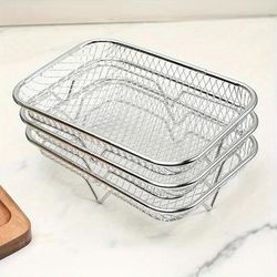 TEMU Multifunctional Rectangular Rack, Stackable Microwave Stand, Food Contact Safe Kitchen Tool, Compatible With Most Air Fryers, Convenient For Cooking