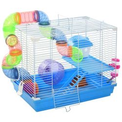TEMU 2 Tier Hamster Cage Carrier Habitat Small Animal House With Exercise Wheels Tunnel Tube Water Bottle Dishes House Ladder For Dwarf Mice, Blue