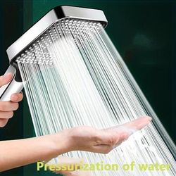 TEMU 1pc Square Button Adjustable Shower Head, Shower Head, Household Water Heater Spray Shower Head, Handheld Shower Head, Adjustable Water Output Shower Head, Bathroom Hardware, Bathroom Accessories