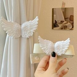 TEMU 2pcs Golden Wing-shaped Curtain Tiebacks With Adjustable Straps - Elegant Polyester Drapery Holdbacks For Indoor & Outdoor Decor, Contemporary Style
