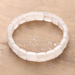 Soothing Tiles,'Stretch Bracelet with White Quartz Beads Handmade in India'