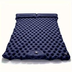 TEMU Double Layered Self-inflating Camping Air Pad, Rectangular 2-person Tpu Sleeping Mat, Portable Moisture-proof Nylon Outdoor Tent Air Mattress With Built-in Pump And Carry Bag