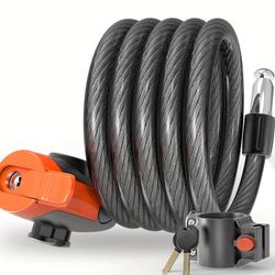 "TEMU Heavy-duty Bicycle With Keys, Anti-theft Shear Protection, Waterproof, 12mm Thick, 49.21" Length, Black Braided Abs/iron Construction, Includes Mounting Bracket For Secure Installation, Bike Lock"
