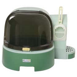 TEMU Cat Litter Box, 2 In 1 Hooded Cat Litter Tray Cat House With Scoop, Drawer Pans, Openable Cover, Green