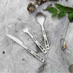 Keith Pure Titanium Cutlery Set, Portable Tableware for Outdoor Camping and Household Use, Knife, Fork, Spoon, Ti5310
