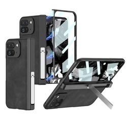 TEMU For Pixel 9 Pro Fold Mobile Phone Case With Folding Screen Bracket, Frosted Matte Leather Hard Shell