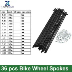 X Autohaux Bicycle Spoke Kit 12G 148mm 154mm 163mm 173mm-305mm Length Bike Wheel Spoke with Nipples Carbon Steel Black 36 Pcs