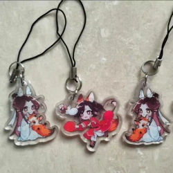 2 Pieces Anime Tian Guan Ci Fu Xie Lian Hua Cheng Phone Pendant Keychain Lanyard Heaven Official's Blessing Charm Hanging Rope