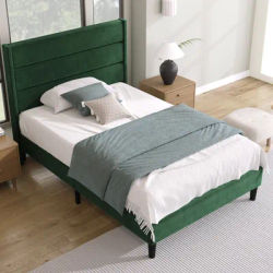 Lit simple enfant 90x200 cm, tête de lit rembourrée, adapté aux adultes et adolescents, en velours vert foncé, sans matelas