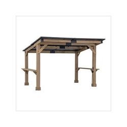 Sunjoy Group 10 x 12 Cedar Gazebo Pergola with Bar Shelves and Power Port