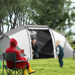 Outsunny 4-6 Man Camping Tent with Living Area and 2 Bedrooms, Hiking Sun Shelter, UV Protection Tunnel Tent