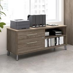 Workpro Motiva 60"w Low Storage Cabinet With Drawers And Shelves, Modern Hickory, Standard Delivery