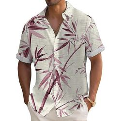Per uomo Piante Bambù Camicia Camicia Estiva Camicia con Bottoni Manica Corta Moda Casual Vacanza Abbigliamento Quotidiano Abbigliamento mare Estate Primavera Collo ripiegato Stampa 3D Camicia tipo
