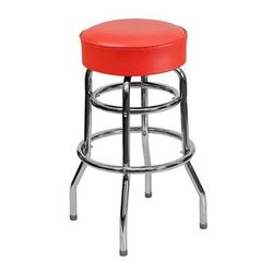 MoTak M139 Backless Swivel Commercial Bar Stool - Chrome w/ Red Vinyl Seat