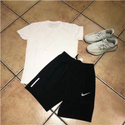 Nike Sports Suit Men Summer Clothes Full of Elasticity Needle Fabric Quick Drying Shorts Set All Black