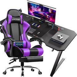 GTPLAYER Bureau Gamer 120cm + Chaise Gaming Ergonomique en Tissu,avec repose-pieds, coussin