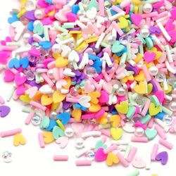 TEMU 50g Festive Polymer Clay Slices & Beads - Heart Shapes, Unscented - Slime Charms For Resin, Lip Gloss Diy, Nail Art & Crafts